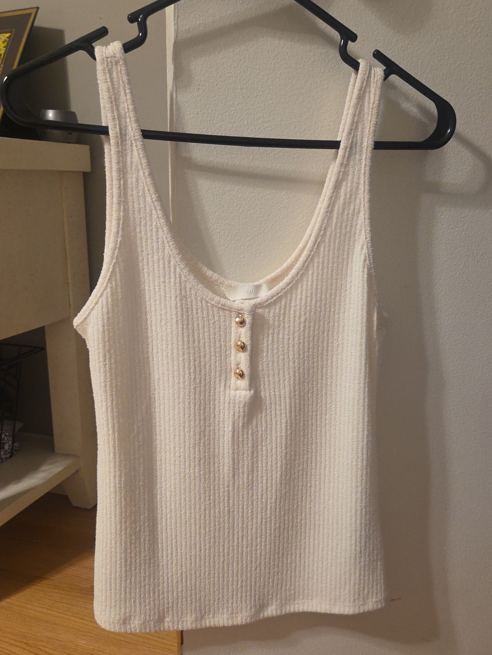 H&M Cream Ribbed Tank with Buttons